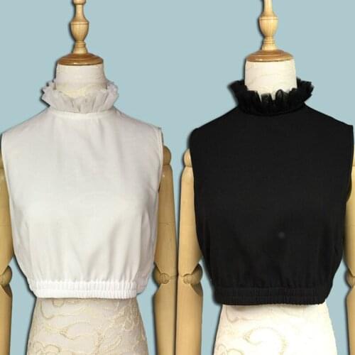 Ladies Folded Collar womens Ladies double decoration spring ladies fine net yarn stand collar wild ear sweet shirt fake collar