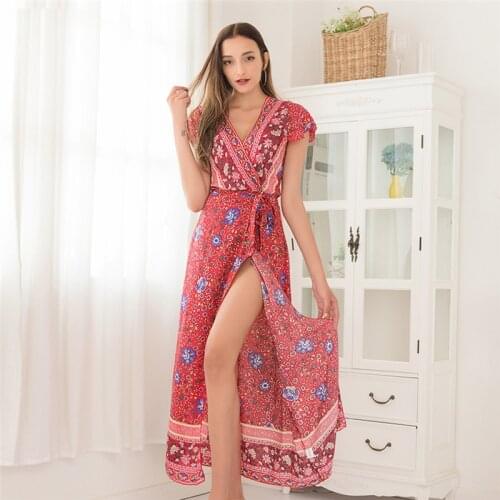 Ymwmhu 2021 Women Dress for Ladies Short Sleeve Flower Vintage Chiffon Shirt Dresses Casual Bohemian Autumn Midi Dress