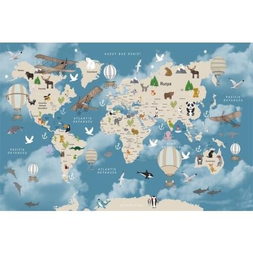 Animals World Map Worldwide Crusing Photograpy Background Baby Children Portrait Home Decor Photo Backdrops For Photo Studio