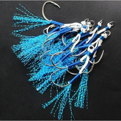 10pair/Lot Ring JigLure Assist Hook Jigging Fishjig Jig Peche Double Barbed Fishing Pesca Assist Hooks Pair Blue Feat C7C1