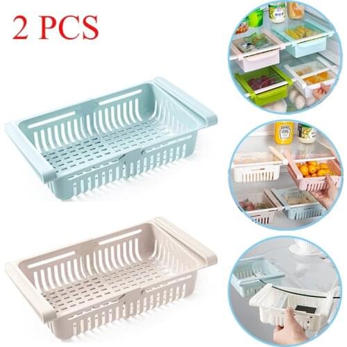 2PCS Retractable Kitchen Refrigerator Storage Basket Slide Under Shelf Drawer Space Saving Home Storage Freezer Organizer Box