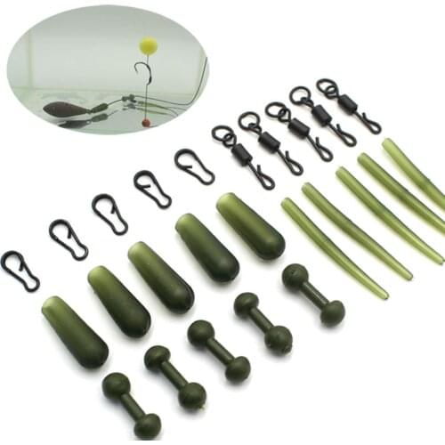 25PCS Accessories for Carp Fishing Running Rig Kit Silicone Sleeve Multi Clip heat shrink tube for Fishing Carp Feeder Fishing