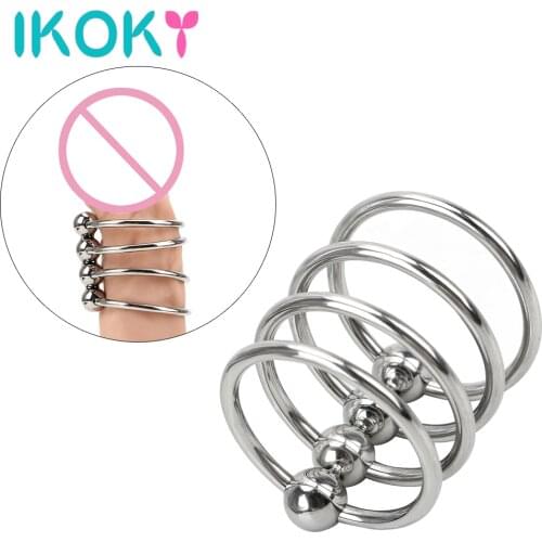 IKOKY Penis Ring Cock Rings Stainless Steel Foreskin Resistance Ring Delayed Ejaculation Training 30/33/35mm Sex Toys for Men