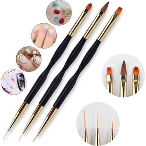 3Pcs/set Dual-ended Thin Liner Drawing Extension Builder Pen Gel Nail Art Line Painting Brushes Nail Art Manicure Tools Set