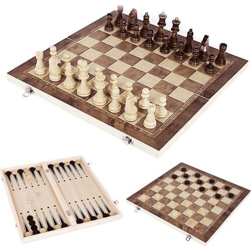 3 in 1 Chess Game Set Wooden Folding Chessboard Indoor Travel Chess