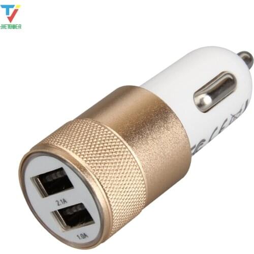 300pcs/lot Universal Dual USB Car Charger Adapter Metal Flat Mobile Phone Universal Charging 2.1V Small Steel Cannon Car Charger