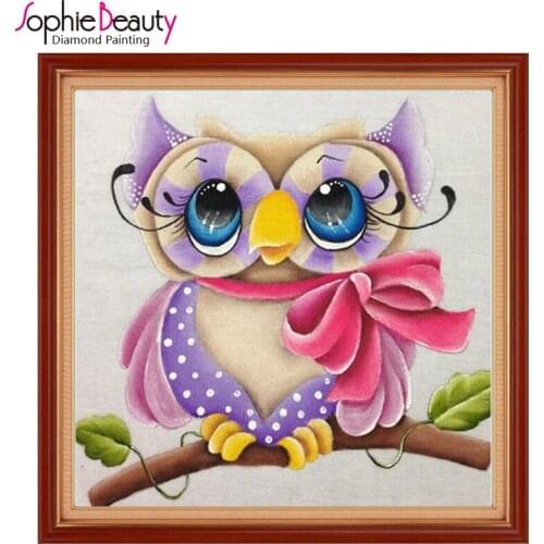 3D Diamond Painting Cross Stitch Pattern 5D Diamond Embroidery Pink Owl Mosaic Resin Full Drill Home Decor DIY Painting