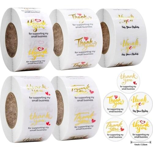 500pcs/roll 2.5cm Gilled Thank You Stickers Round Plastic Transparent Baking Seal Label Gift Decoration Stationery Sticker