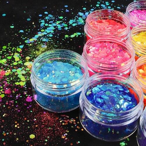 Nail Art Sequins New Years New 12-color Large Flat Bottle Ultra-thin Magic Powder with Hexagonal Nail Sequins3Dnail Sequins DIY
