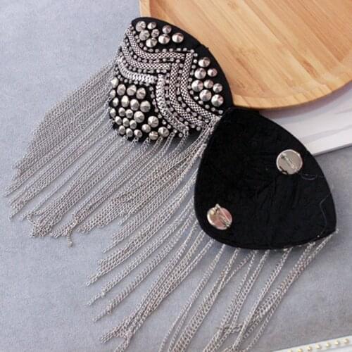 Handmade Punk Long Tassel Shoulder Brooch Metal Badge Stage Show Suit Shirt Brooches Jewelry for Women Men Clothing Accessories