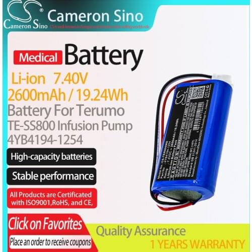 CameronSino Battery for Terumo TE-SS800 Infusion Pump fits Terumo 4YB4194-1254 Medical Replacement battery 2600mAh/19.24Wh 7.40V