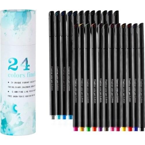 24pcs Color Pencils Fine Color Water-Based Line Drawing Pen Painting Kit Needle Pen Hand Account Spot Stationery cool pens