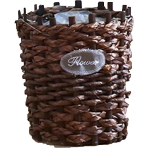 Nordic woven flower basket style handmade straw flowerpot creative ornament rattan flowerpot living room floor decoration