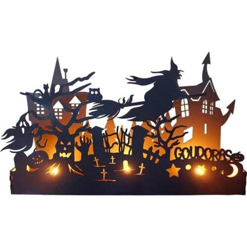 Decorative Light Exquisite Candle Holder Scary Wood Tealight Stand Horror Castle Shape Tray For Halloween Lamp Decor