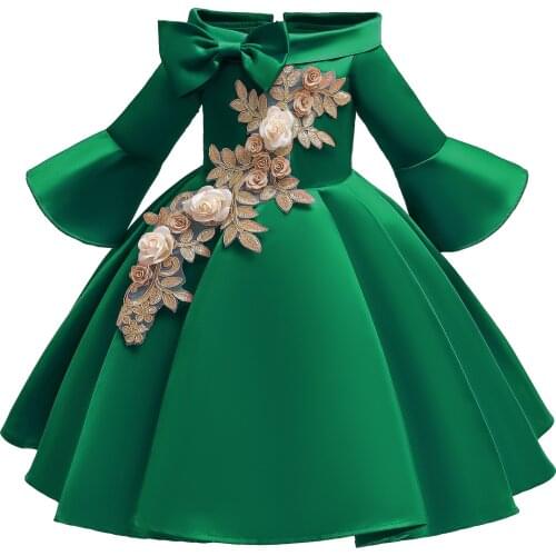 Kids Girls Mid-sleeve Dress Bow Flower Childrens Embroidered Princess Dress Wedding Party Dresses For Girl 3-10T Costume