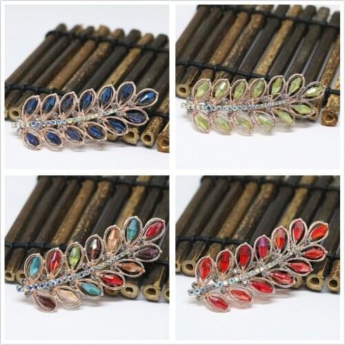 Beautiful rose gold-color Austrian crystal rhinestone leaf brooches colorful exquisite pins accessories jewelry B1439
