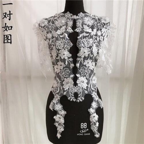 LASUI High-grade French soft net cotton embroidery + transparent sequins lace applique DIY Bride wedding dress decoration 0346