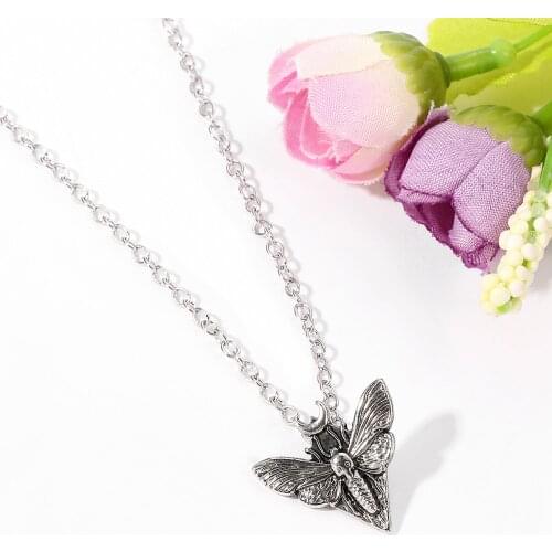 Death Head Butterfly Pendant Necklace Moth Mini Cute Pendant Neckalce For Women Pagan with card men jewelry gift