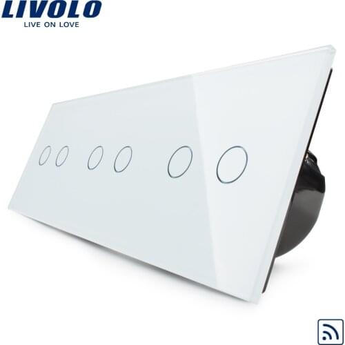 Livolo EU Standard, Wireless Switch, Luxury Wall Triple Touch & Remote Switch, VL-C706R-11,With White Crystal Glass Panel
