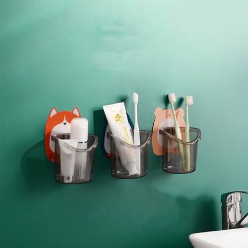Cartoon Toothbrush Holder Drain Rack Bathroom Organizer Wall-mounted Plastic Toothpaste Contanier Bathroom Gadget Storage Box