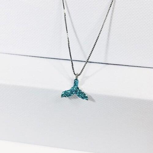 Blue Crystal Mermaid Dolphin Fish Tail Necklace s925 Sterling Silver Ocean Series Fashion Sweet Necklaces Pendant Women Jewelry