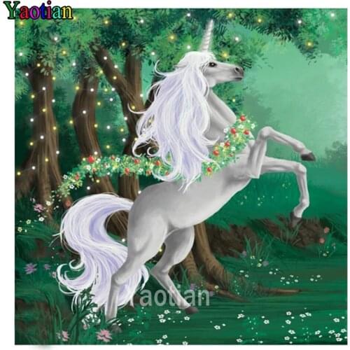 Full Square Diamond Mosaic Bead Embroidery Unicorn green forest landscape 5D Diamond Painting Cross Stitch Kits Rhinestones