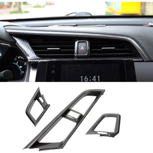 3PCS ABS Carbon fiber Grain Center Side Air Vent Outlet Sticker Strip Trim For 2016 2017 2018 2019 2020 10th Gen Honda Civic