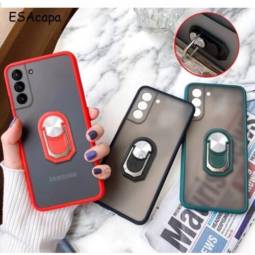 Skin Feel Silicone Anti fall Phone Case For Samsung A32 5G A72 A52 A12 Magnetic Ring Stand Holder Cover For S21 Ultra Back cover