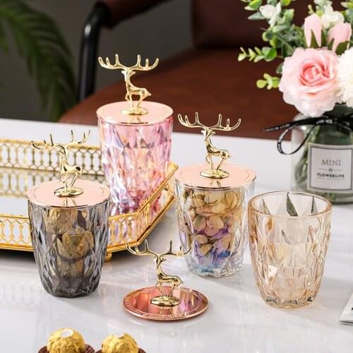Golden Elk Glass Storage Jar Candy Container Dried Fruit Bottle Snack Storage Tank Cotton Swab Can Home Decorative Ornaments