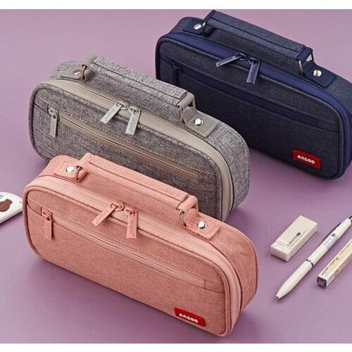 Pencil Case Canvas Double Layer Large Capacity Kids School Supplies Make Up Bag Pen Box Student Pouch Stationery Gift