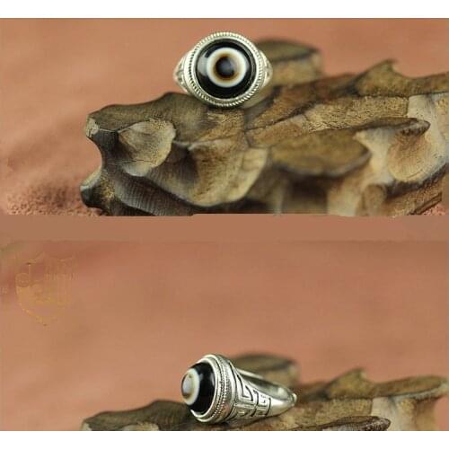 Wonderful Tibetan Dzi Eye Bead Ring pupilla ring plane finger ring Nature chalcedony gemstone