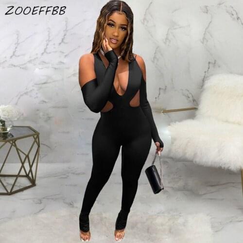 ZOOEFFBB Sexy Fall Bodycon One Piece Jumpsuit Long Sleeve Club Outfits for Women Hollow Out Clothes Rompers Womens Jumpsuits