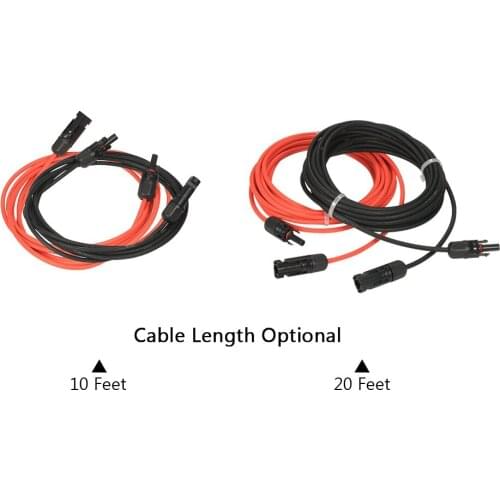 1 Pair 2meters Black + 2meters Red 10AWG Solar Panel Extension Cable Wire with Female and Male Connector