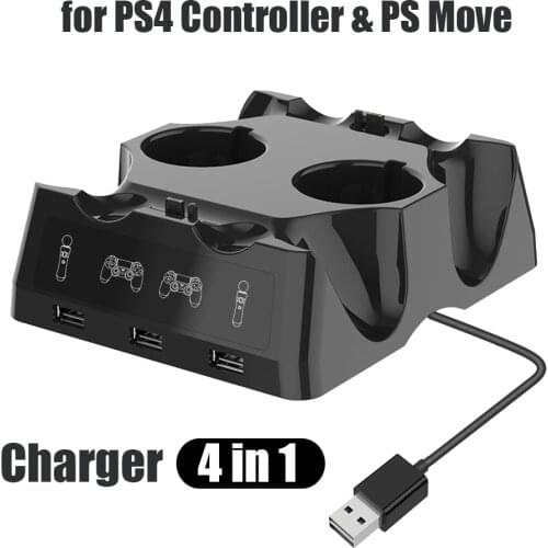 1pc 4 In1 Desk Charger for PS4 Controller PS Move Charger Dock Quad Charging Station