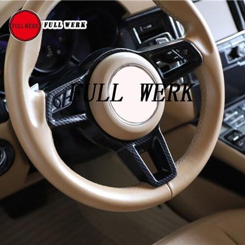 1 PC ABS Car Steering Wheel Decoration Cover Trim Sticker Frame Compatible with Porsche Macan 14-20 Interior Accessories