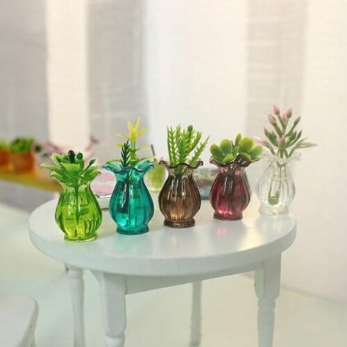 1pcs/set Mixed Dollhouse Miniature 1:12 Pot DIY Kitchen Ceramic Decora vase+flower Dollhouse Accessories