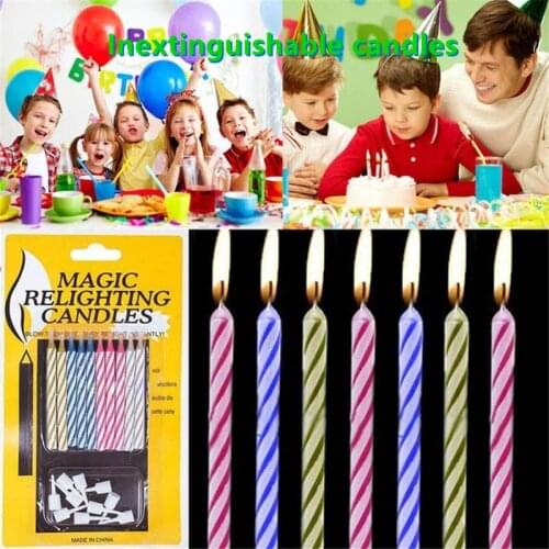 10pc/pack Ma Gic Relighting Birthday Candle Joke Funny Trick Birthday Eternal Blowing Candle Toys Gift Party Wedding Home Decor