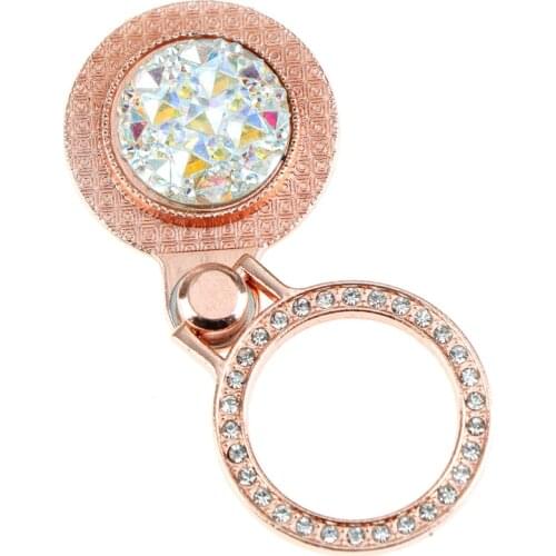 3 Colors Bling Gemstone Crystal Finger Ring Phone Holder Metal Round Stand Bracket Universal for Smart Cell Phone Rose Gold