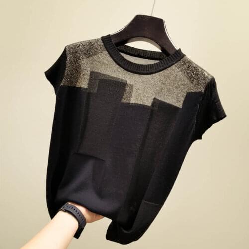 Blusas Mujer De Moda 2021 Verano Blouse Women Short Sleeve Women Shirts O-neck Black Knitted Blouse Shirt Women Tops Blusa D482