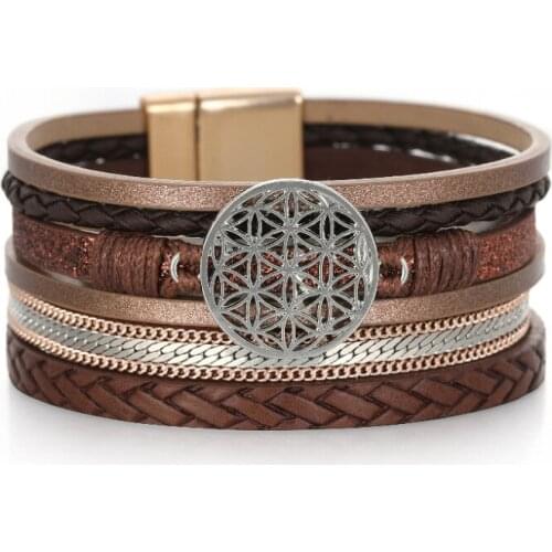 ORNAPEADIA Fashion Personality Female Leather Disc Bracelet for Women Multi-layer Creative Bohemian Bracelet Direct Sales