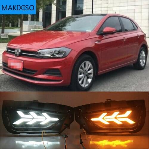2PCS Car DRL For Volkswagen Polo 2019 2020 LED Daytime Running Light Fog Lamp Sequential Yellow Turn Signal Function