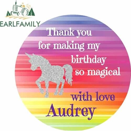 EARLFAMILY 13cm x 12.9cm for Thank You for Making My Birthday Unicorn Occlusion Scratch VAN Car Stickers Surfboard Cartoon Decal