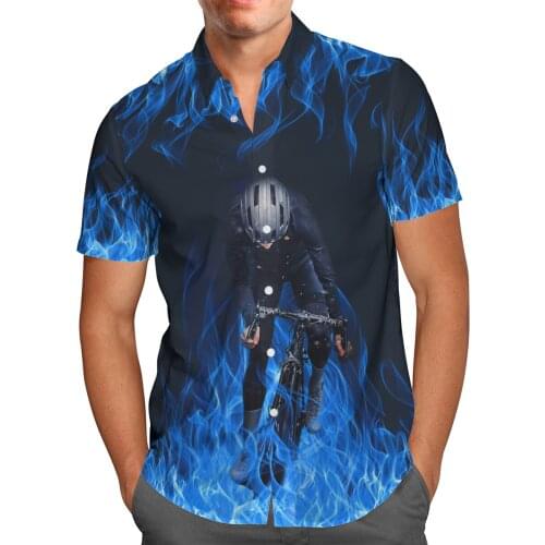 Blue Fire Bicycle Race 3D Beach Hawaiian 2021 Summer Shirts Short Sleeve Shirt Streetwear Oversized Camisa Social Chemise Homme