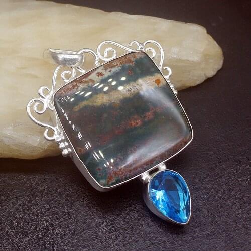 Gemstonefactory Jewelry Big Promotion 925 Silver Sea Sediment Blue Topaz Charming Women Ladies Gifts Necklace Pendant 0714