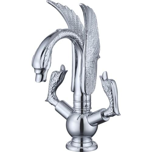 Chrome finish Single hole bathroom Washbasin sink swan faucet mixer Tap swan double handles