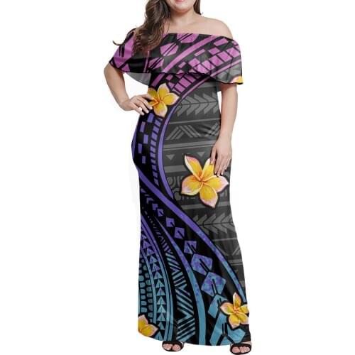 Hycool Gradient Design Hawaii Polynesian Stripe Print Off Shoulder Women Sexywedding Party Dresses New Plus Size Women Clothing