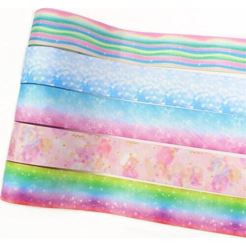 I-19906-2109,1-1/2‘’ 38mm,10yards Rainbow gradient Thermal transfer Printed grosgrain Ribbons,bow cap accessories decorations
