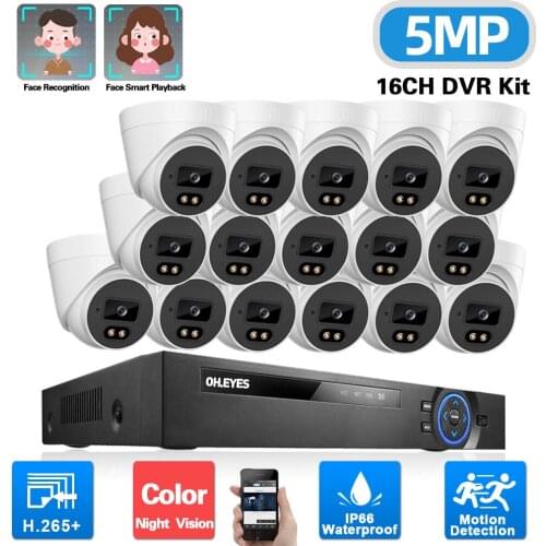 H.265 DVR CCTV Camera Security System Kit 5mp 16CH Outdoor Color Night Vision Video Surveillance AHD Dome Camera System Set 8Ch