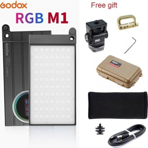 Godox M1 2500k-8500k RGB Mini Video Light Lithium Battery Articulating Bracket Music Mode with Vlogger Camera Snail Head