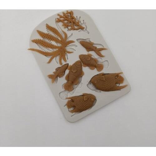 Minsunbak Marine Series Cake Decoration Tools Fish Coral Shape Chocolate Silicone Mold DIY Baking Tool Food Grade Silicone